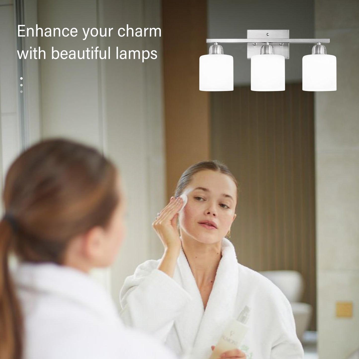 FAISHILAN Brushed Nickel Bathroom Light Fixture, Anti-Rust Finish 3 Light Vanity Lights for Bathroom, Bath Lights with Milky White Frosted Glass Shades, E26 Socket