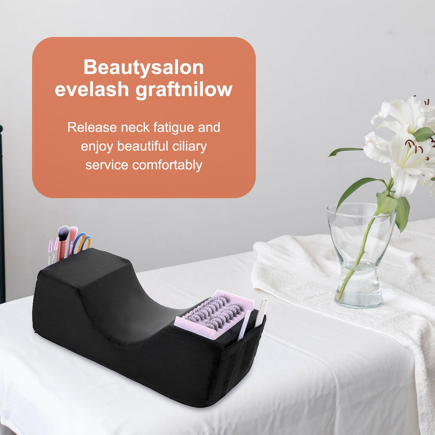 Comfortable Eyelash Extension Neck Pillow,Memory Foam Neck Contour Pillow for Sleeping Support,Beauty Salon Lash Grafting Pillow,Removable Black Velvet Cervical Pillow