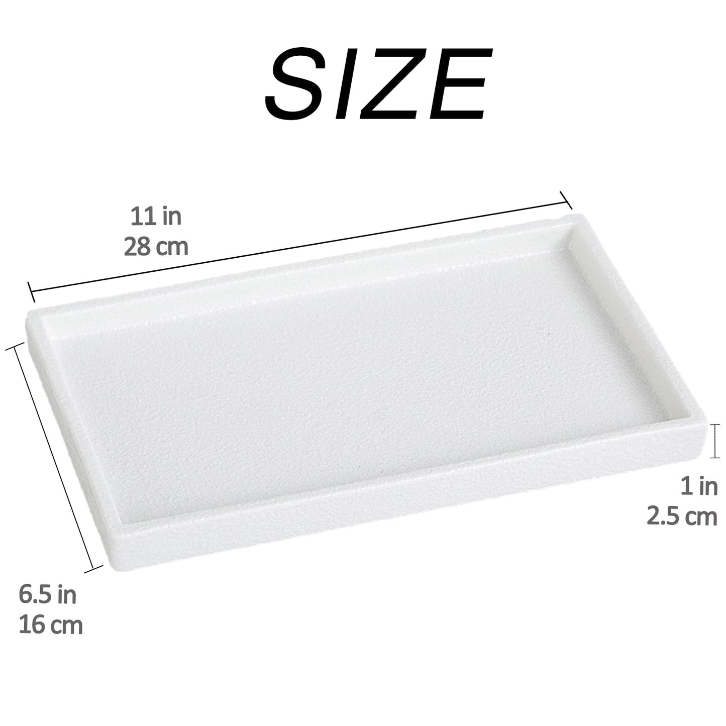 Eyrozia Bathroom Vanity Tray - 11'' Ceramic Rough-Textured Rectangle Countertop Tray, Heavy-Duty Perfume Organizer Plate, Jewelry Ring Tray, Kitchen Soap Dispenser Stone Trays, White
