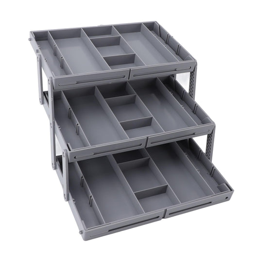 Drawer Organizer, Multi Layer Drawer Foldable Storage Box for Dresser Bathroom Kitchen Office, Expandable Folding Jewelry Organizer Tray (3 Layers)