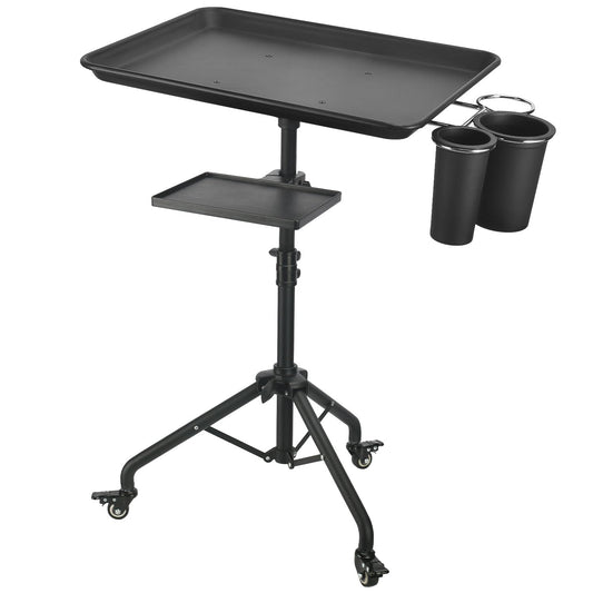Salon Tray Cart on Wheels, Aluminum Tattoo Tray with Storage Platform, Adjustable Height Service Rolling Tray, Storage Tray Accessory for Salon Spa Dental Use, Rolling Tray Cart