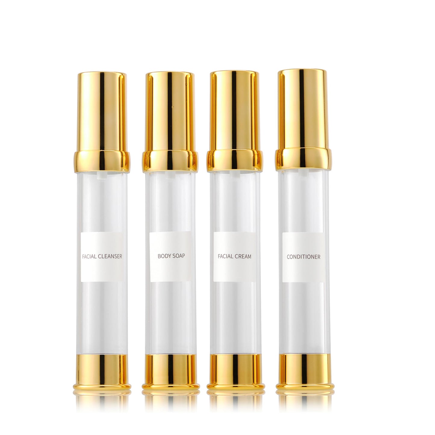 XQNCBY 30ml 1oz travel bottles 4 pcs,Golds clear travel bottles,Airless pump bottles,DIY travel bottle set cosmetic containers Included， Gift Box，With labels,refillable cosmetic containers