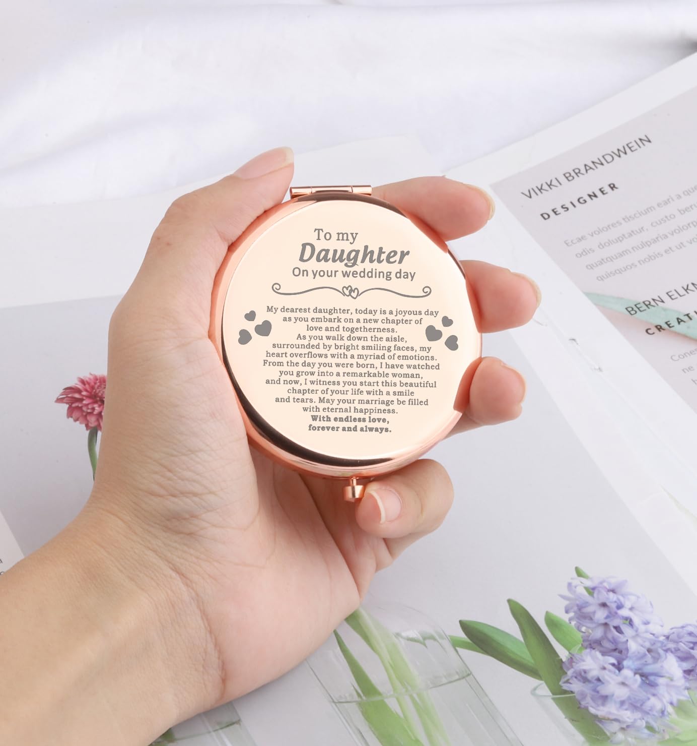 WSNANG Daughter Wedding Gift for Bride from Mom to My Daughter On Your Wedding Day Gift Compact Makeup Mirror Bridal Shower Gift (Dearest Daughter Mirror)