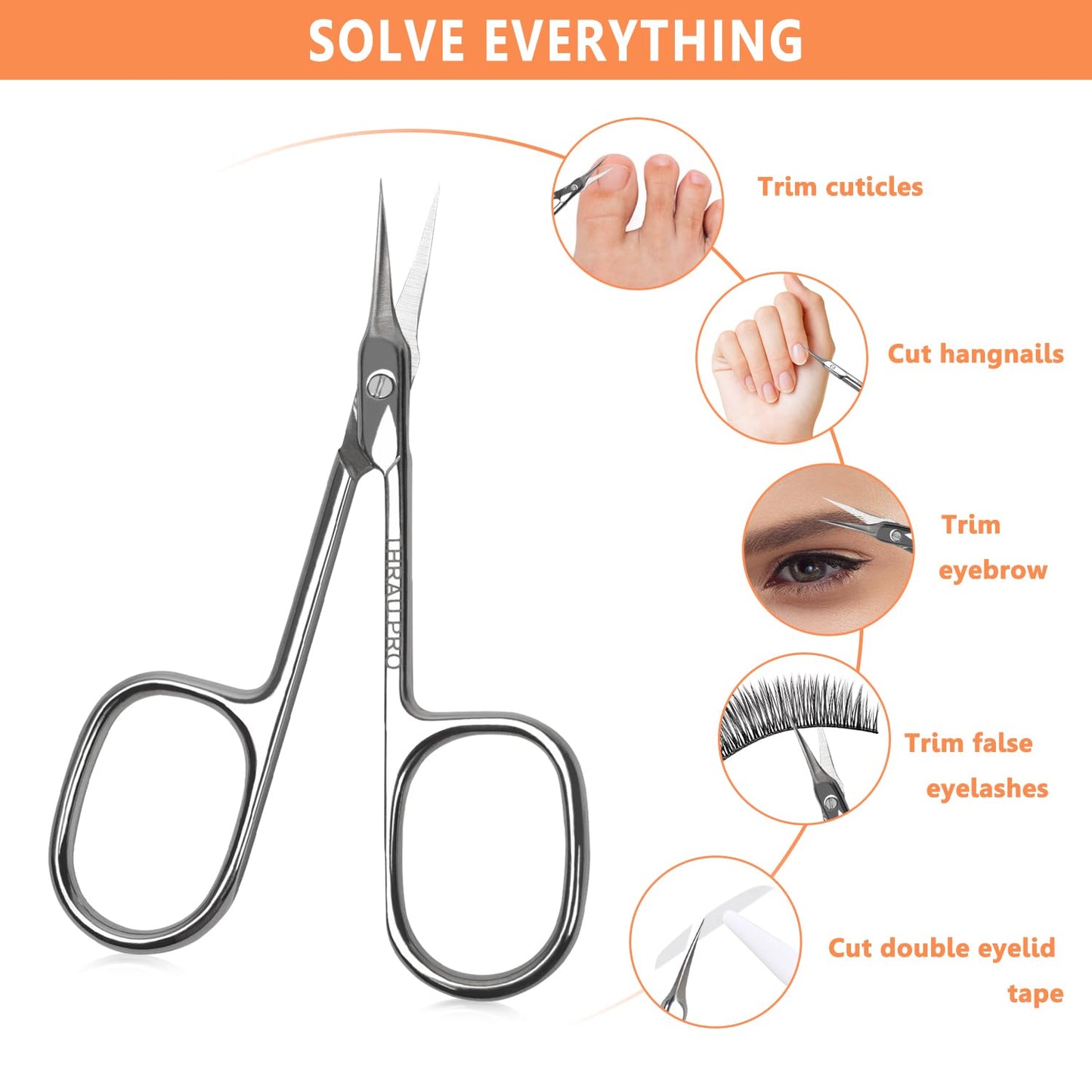 THRAU Cuticle Scissors Extra Fine for Women and Men, Profession Stainless Steel with Precise Pointed Tip Grooming Blades, Manicure, Pedicure, or Trim Nail, Eyebrow, Eyelash, and Dry Skin