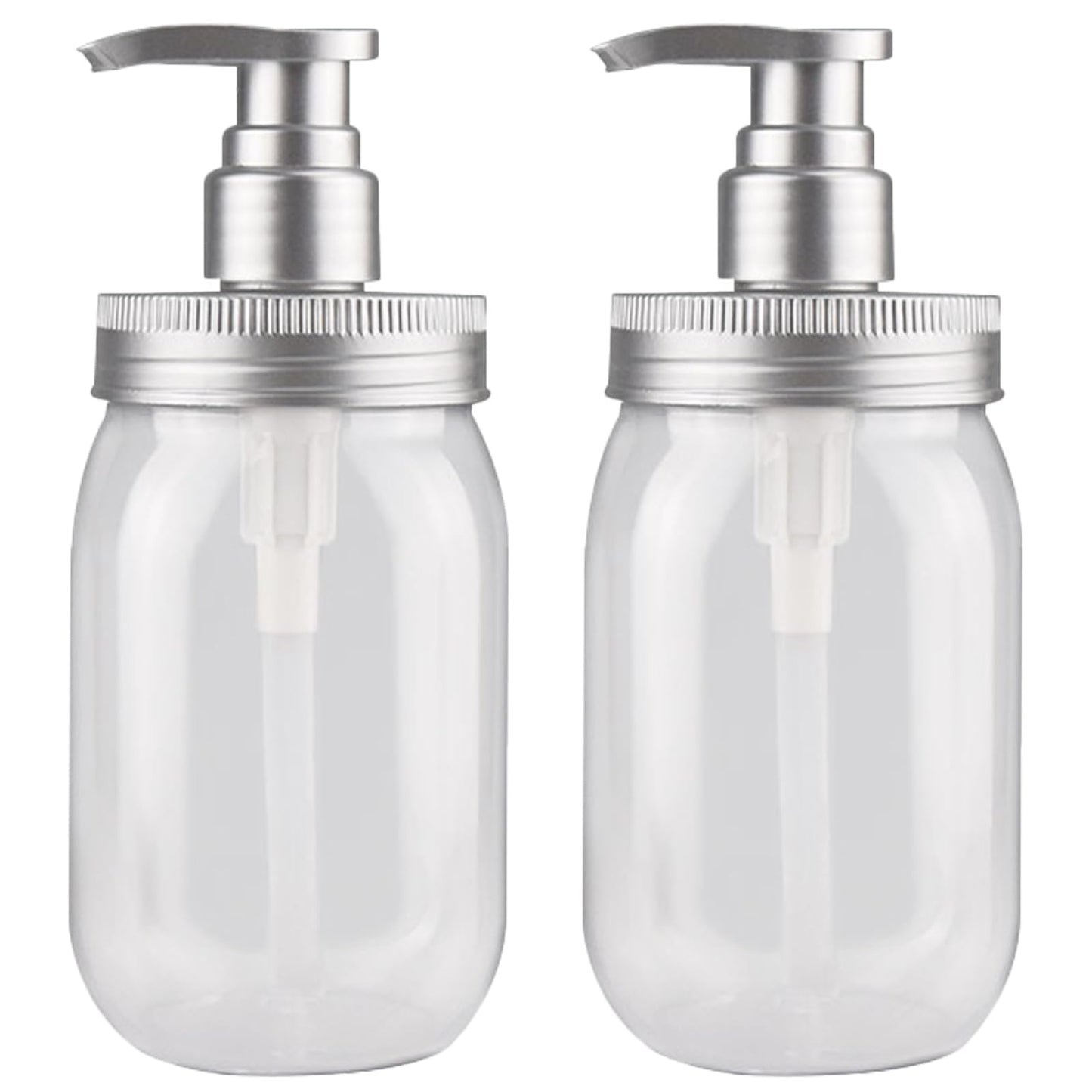 Qeuly 16oz Soap Dispenser, 2 Pack Plastic Pump Bottle Dispenser, Refillable Wide Mouth Jar Style Bathroom/Kitchen Containers for Shampoo, Conditioner, Body Wash, Lotion, Hand Soap & Dish Soap