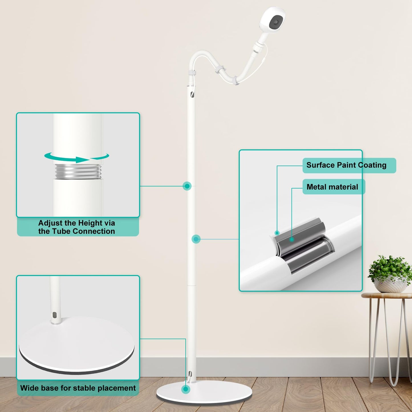 tihii Floor Stand for Nanit Pro Baby Monitor, Gooseneck Swivel Holder Mount with Adjustable Height, Stable Base & Temperature & Humidity Display – No Tools or Wall Damage (Camera Not Included)