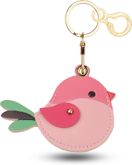 Leather Keychain for Airtag, Cute Protective Keychain Holder Compatible with Apple Air Tag,GPS Item Tracker Case Cover for Keys,Bags,Pets,Luggage(Bird)