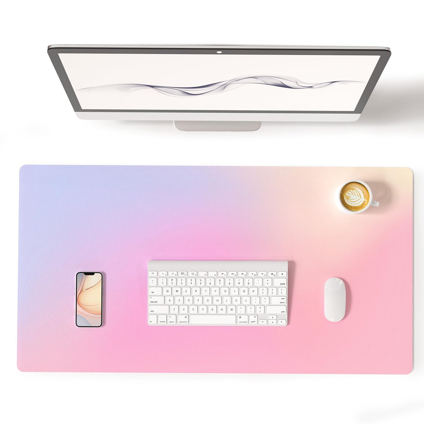 Colorful Star Large Mouse Pad Pink, Girly Desk Mat Aesthetic PU Leather Laptop Mat 31.5 x 15.7 in, Cute Mousepad & Large Desk Pad, Waterproof Non-Slip Desk Mat for Office Accessories Women& Girl