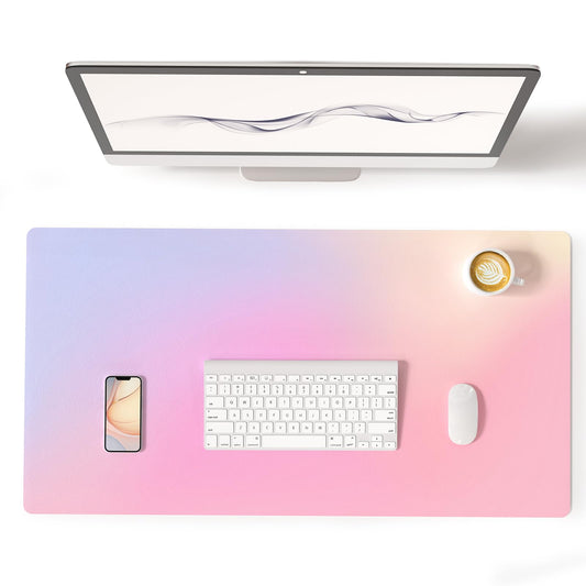Colorful Star Large Mouse Pad Pink, Girly Desk Mat Aesthetic PU Leather Laptop Mat 31.5 x 15.7 in, Cute Mousepad & Large Desk Pad, Waterproof Non-Slip Desk Mat for Office Accessories Women& Girl