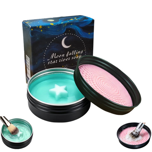Luslife Makeup Brush Cleaner Soap, 2.12 oz (60g), 2-in-1 Tin Box with Silicone Cleaning Mat Lid, Works with Electric Makeup Brush Cleaner Machine, Deep Clean for Brushes & Sponges