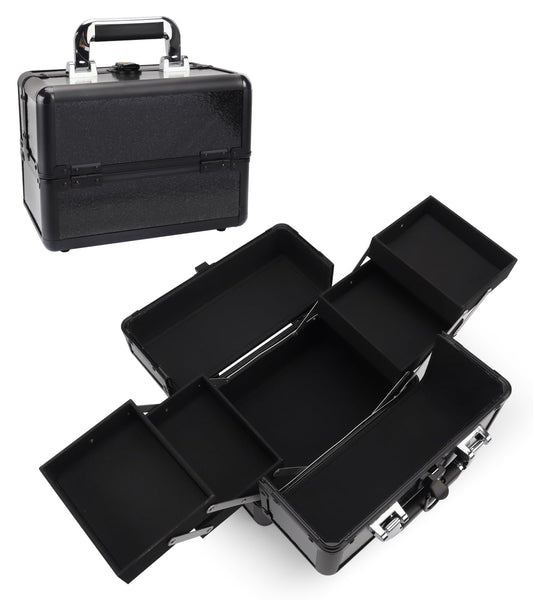 HAISKY Makeup Train Case, 10.2 in Hard Vanity Makeup Box Organizer, Starry Black Cosmetic Organizer Case with 4 Trays, Lockable Portable Makeup Artist Travel Case for Nail Tech Supplies