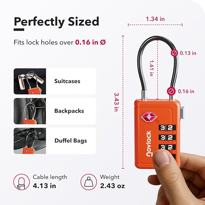 TSA Approved Luggage Lock | Inspection Indicator, 4-Digit Combination, Durable Zinc Alloy | for Suitcases, Backpacks, Travel Bags | Orange, 1-Pack