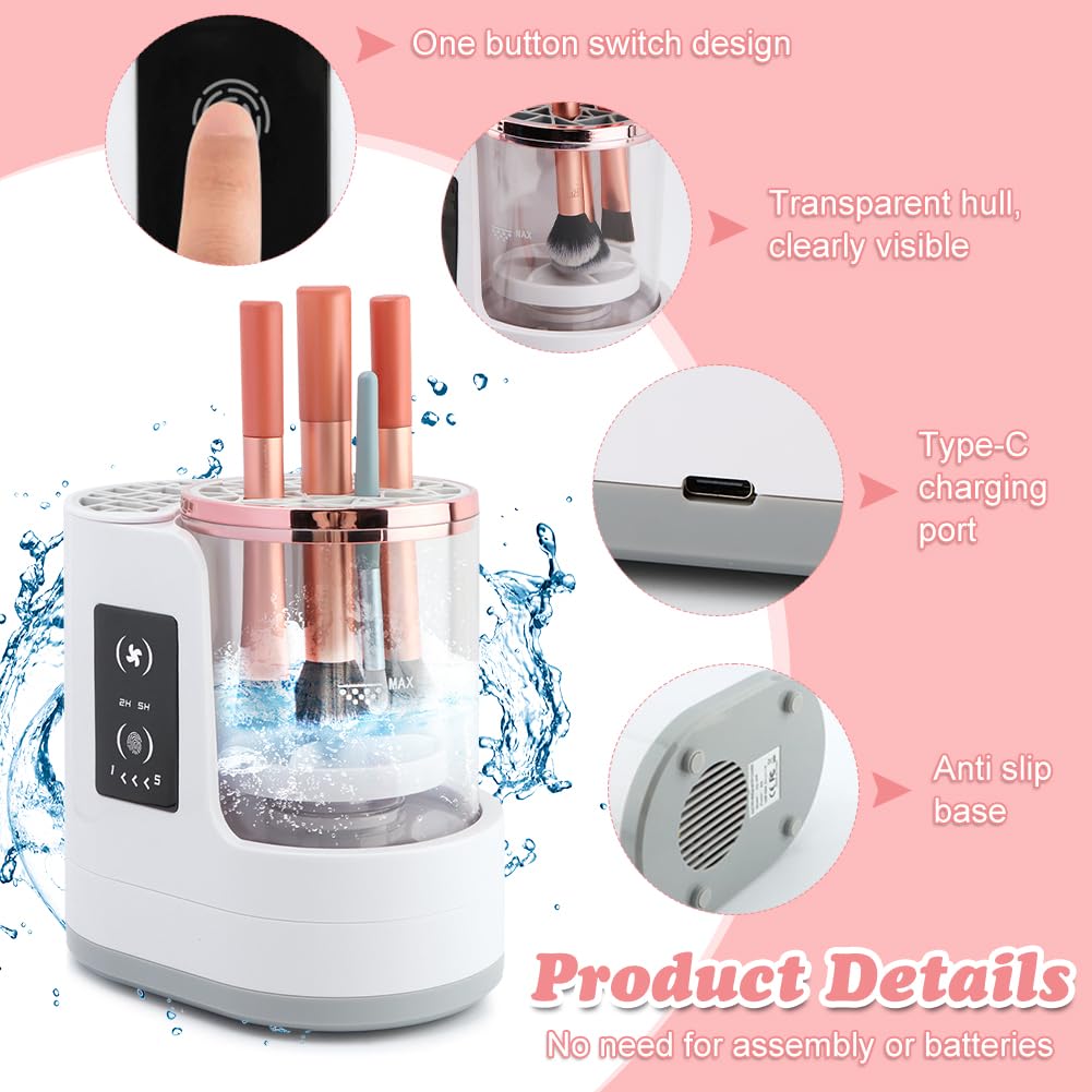 Electric Makeup Brush Cleaner Machine, 3 in 1 Automatic Makeup Brush Cleaner with Brushes Dryer for Most Size Beauty Brushes Set(White,Size:6.8inch)