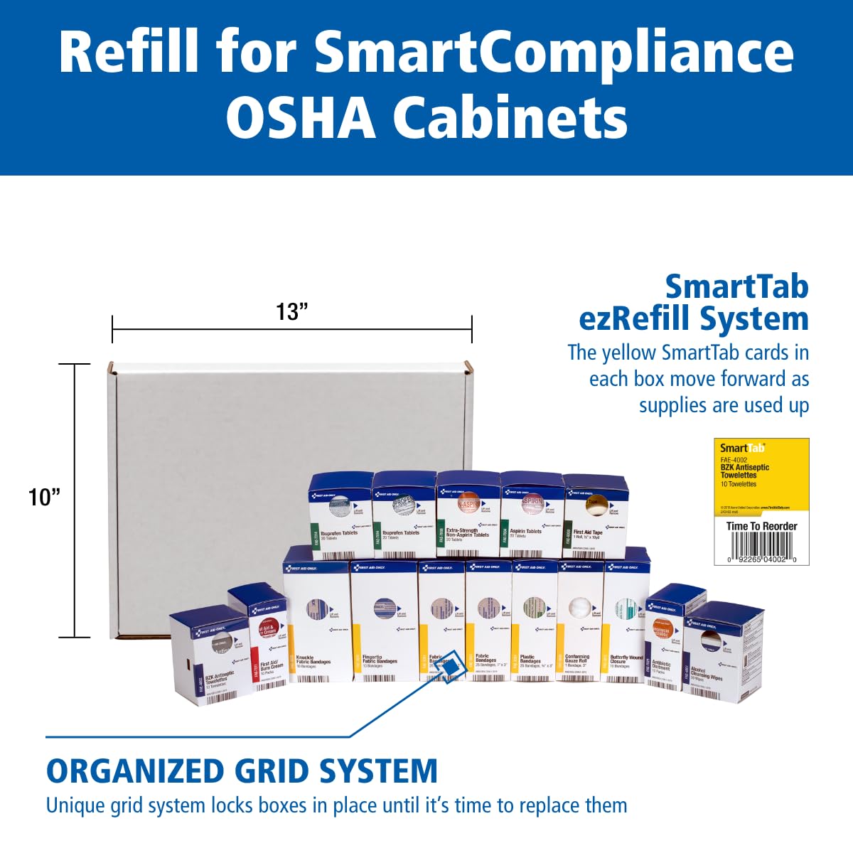 First Aid Only 700002 SmartCompliance 50-Person First Aid Kit Refill Supplies for Business, Worksite, and Home, 237 Pieces, Blue