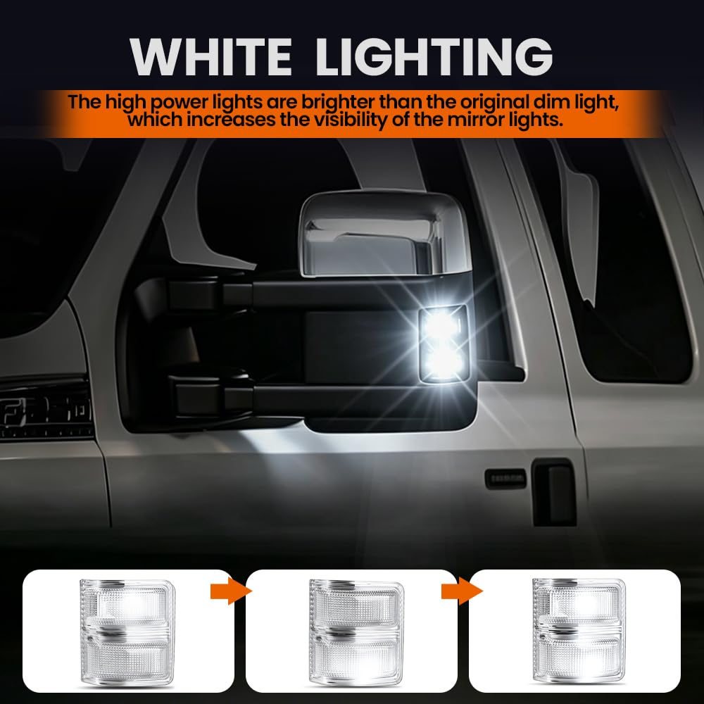 LED Mirror Lights Clear Lens White for 2008-2016 Fo'rd F250 F350 F450 F550
