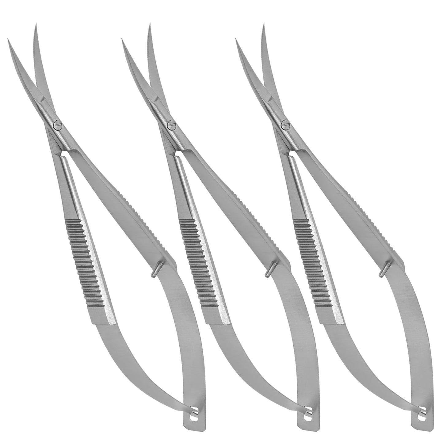 Micro Scissors 5.5" Curved Set of 3 Stainless Steel Embroidery Scissor Extra Sharp Sewing Arts & Craft Applique Stitch Cutting for Grooming Eyebrow Eyelash and Spring Action Squeeze Scissors.