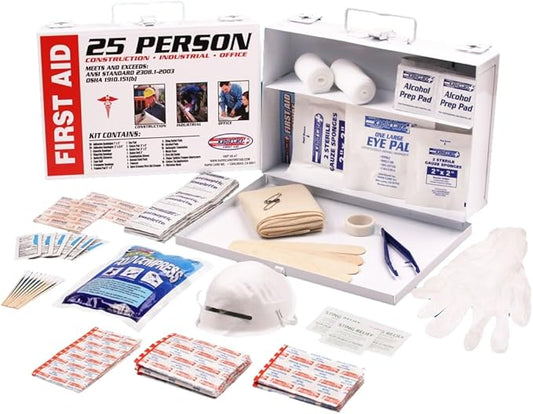 Rapid Care 25-Person First Aid Kit, OSHA ANSI 2003 Compliant, 166 Piece Workplace First Aid Kit in Heavy Duty Metal Case, FDA Inspected, Emergency Medical Kit for Home, Office and Job Sites