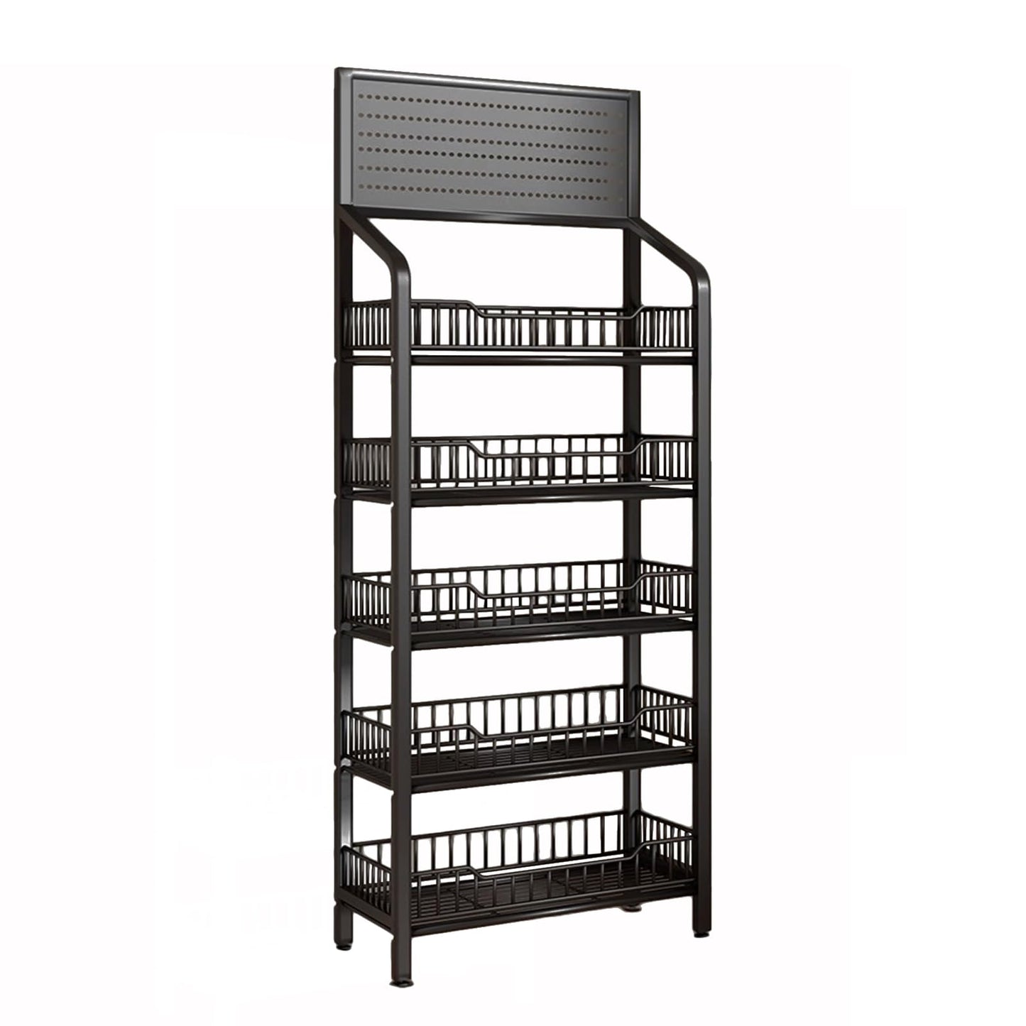 CDDUOLA 5 Tier Retail Display Rack, Snack Organizer Stand With Wheels & Hooks, Candy Potato Chip Metal Wire Display Shelf Cart for Supermarket and Home Kitchen, Black