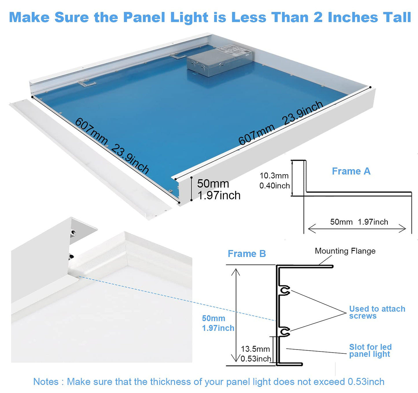 VocgoUU 6 Pack 2x2 Surface Mount Kit for LED Flat Panel Light - Aluminum 24x24 inch Ceiling Frame Kit, Not Include LED Panel Light