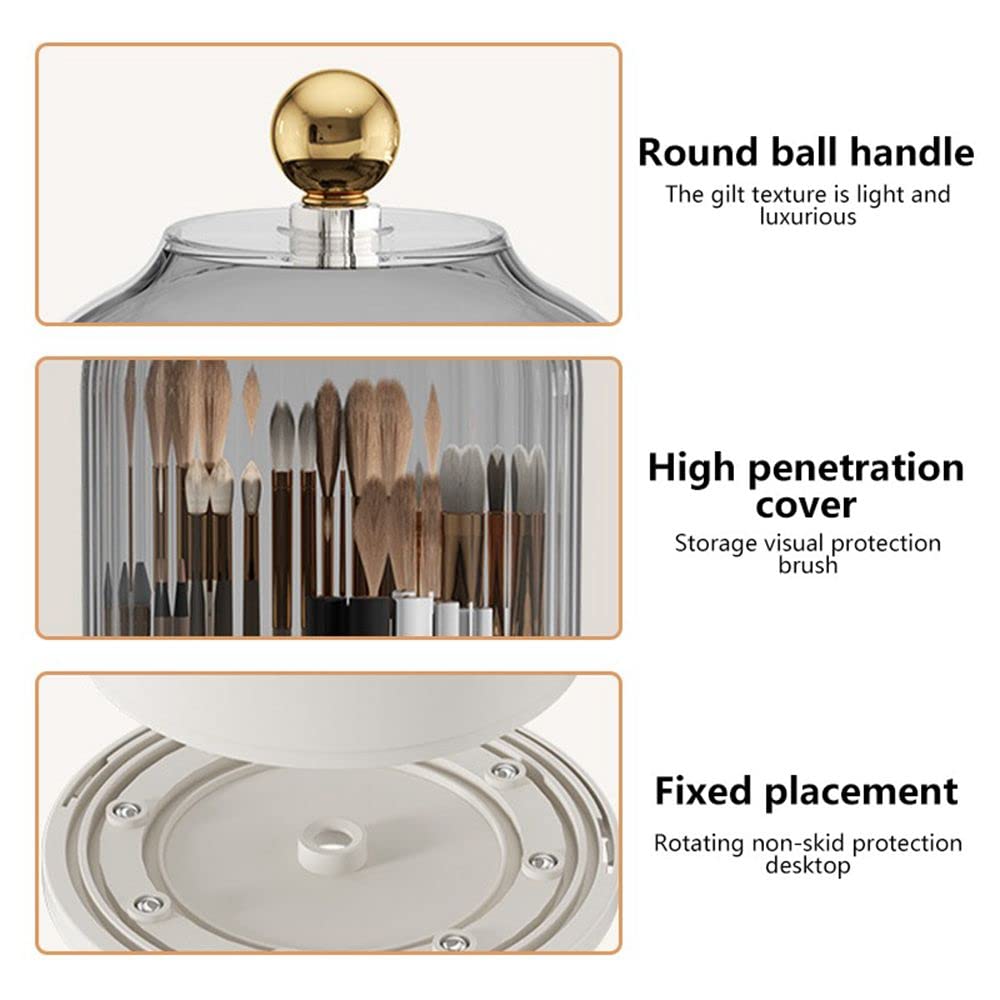LZYLL Makeup Brush Holder Organizer with Lid-360° Rotating Luxury Cosmetic Organizer Makeup Organizer Lipstick Eyebrow Pencil Holder for Vanity Desktop Bathroom Countertop