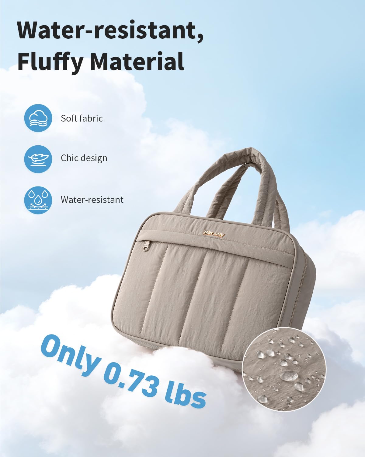 Narwey Hanging Travel Toiletry Bag for Women, Quilted Makeup Bag Organizer with Handle, Travel Bathroom Bag, Portable Toiletries Bag for Essentials, Accessories, Brushes, Cosmetics (Khaki)