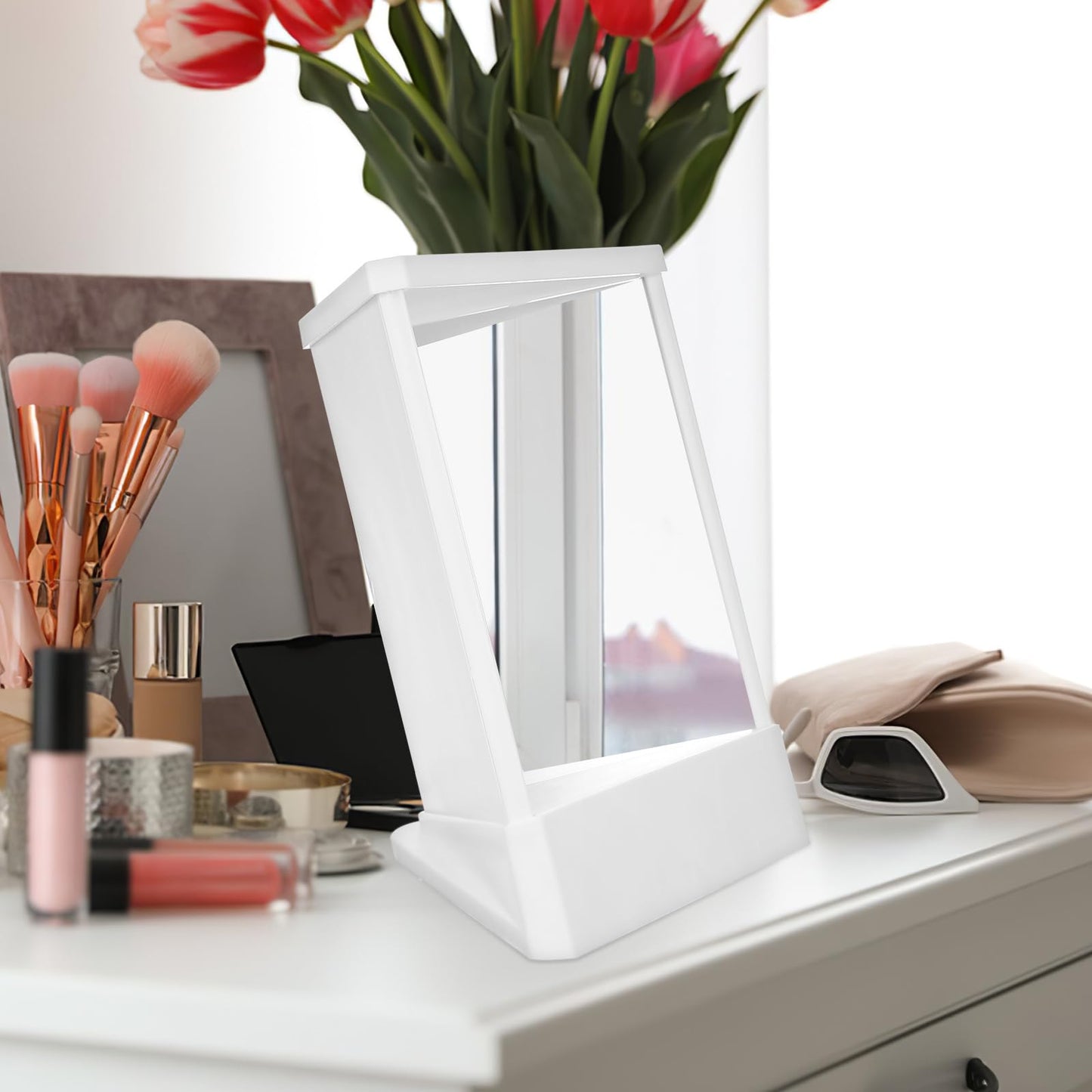 FRCOLOR Reverse Makeup Mirror 9.05X7.48 Inch Non Reversing Vanity Mirror True Image Reflection Desktop Standing for Home and Travel