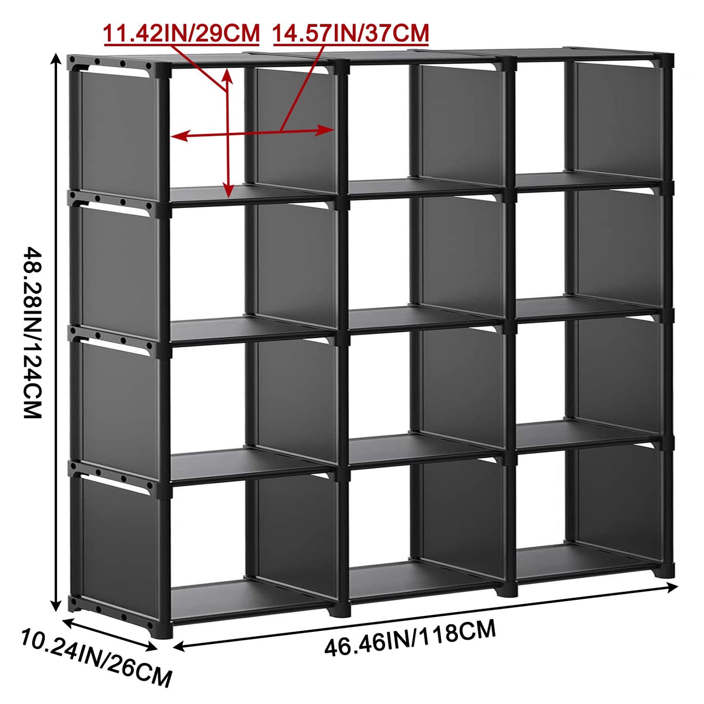 Aocoray 12 Cube Storage Organizer Book Shelves, DIY Open Stackable Bookshelf, Extra Large Plastic Bookcase Rack for Bedroom, Living Room, Home Office