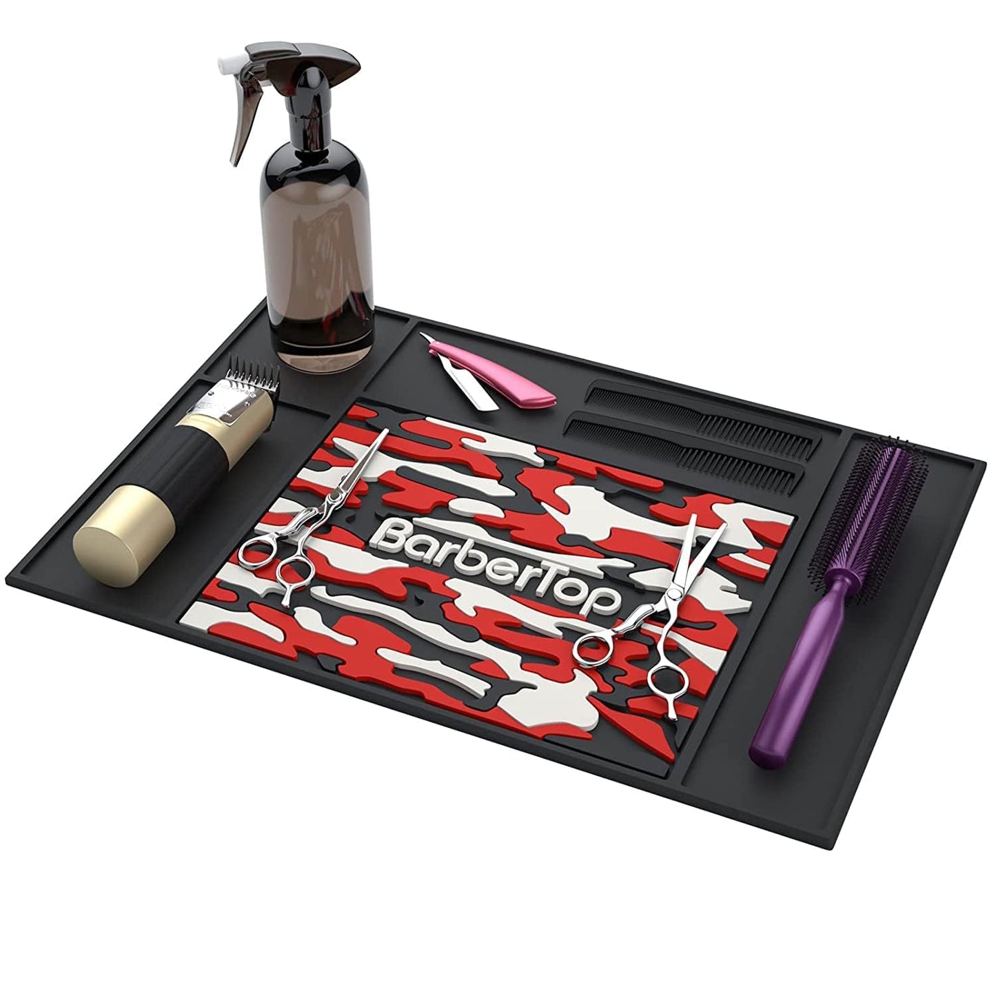 Barbershop Organizer Mats, 13 x 18.9 Barber Anti-Slip Mat Salon Haircutting Shaving Tools Resistant Table Pad Station, Clippers Matt for Beauty Salon Home