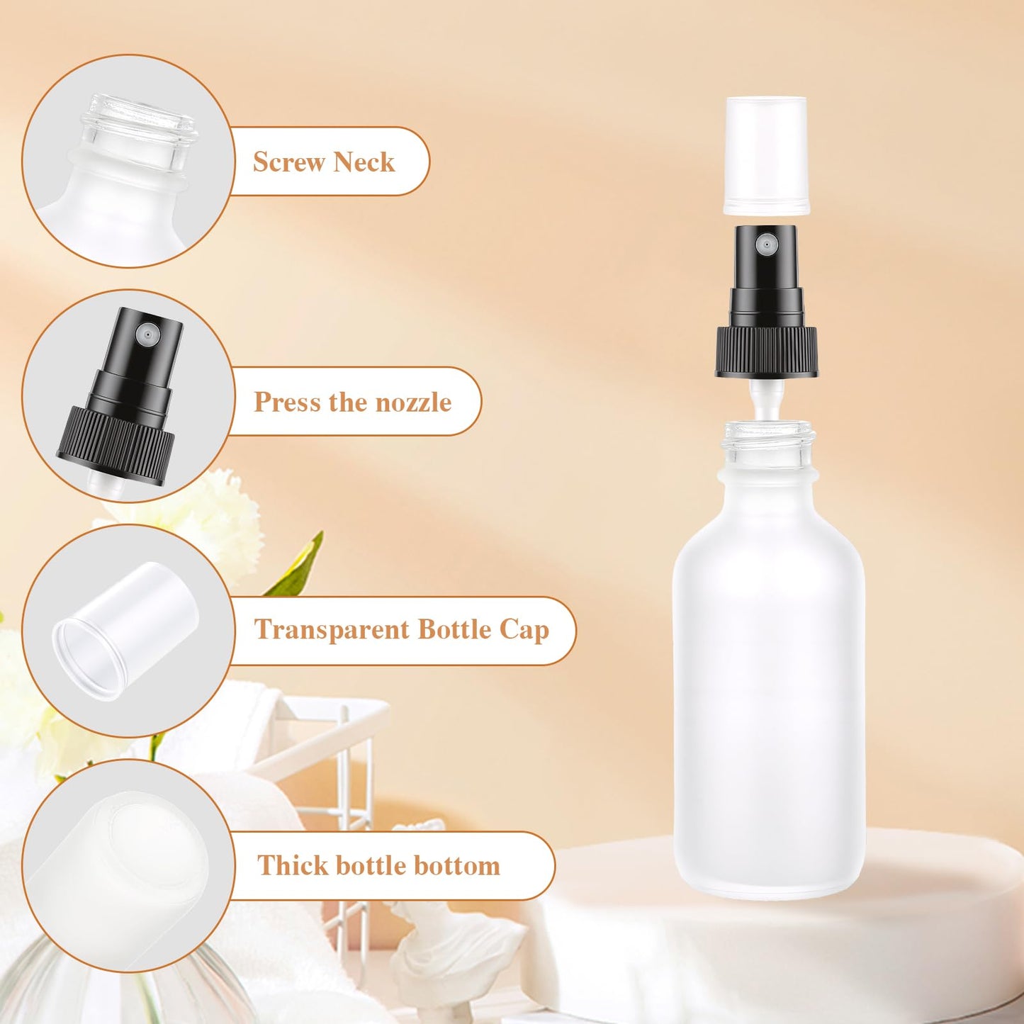 EASTHOLGLS 24 Pack Clear Frosted Glass Spray Bottles, Refillable Fine Mist Spray Containers for Essential Oils, Cleaning Solutions, Plants, Hair Care & Travel, Leakproof