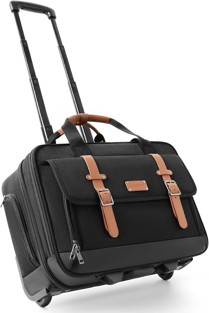 Rolling Laptop Bag, Briefcase for Men and Women, 17 Inch Computer Bag with Wheels Underseat Carry on Luggage, Laptop Briefcase Case for Work, Travel, College Teacher, Mobile Office Bag, Brown