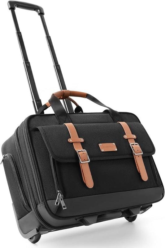 Rolling Laptop Bag, Briefcase for Men and Women, 17 Inch Computer Bag with Wheels Underseat Carry on Luggage, Laptop Briefcase Case for Work, Travel, College Teacher, Mobile Office Bag, Brown