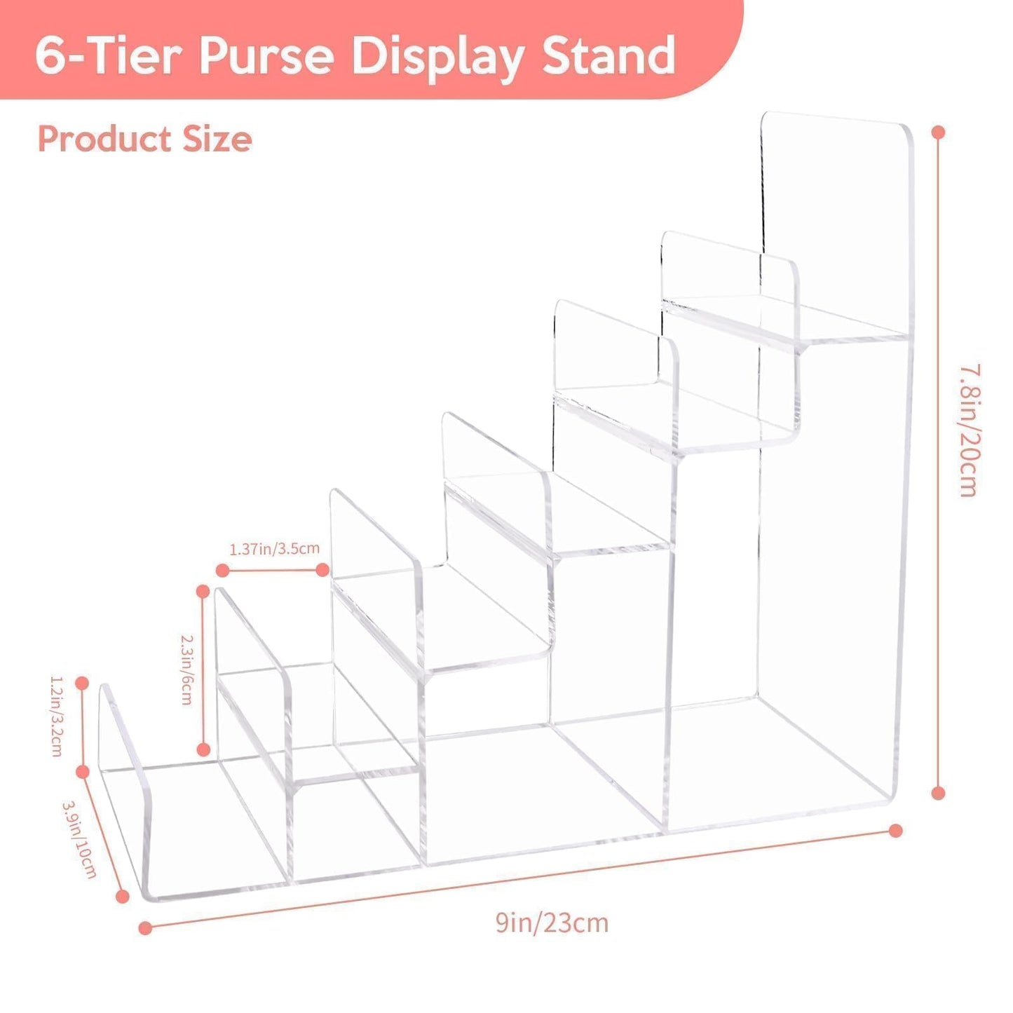 2 Pack Acrylic Purse Display Stand for Purses & Wallets,6-Tier Clear Jewelry Riser Purse Handbag Organizer Shelf,Perfume Stand Jewelry Riser Rack,Acrylic Shelf for Cosmetic Perfume Sunglasses Handbag