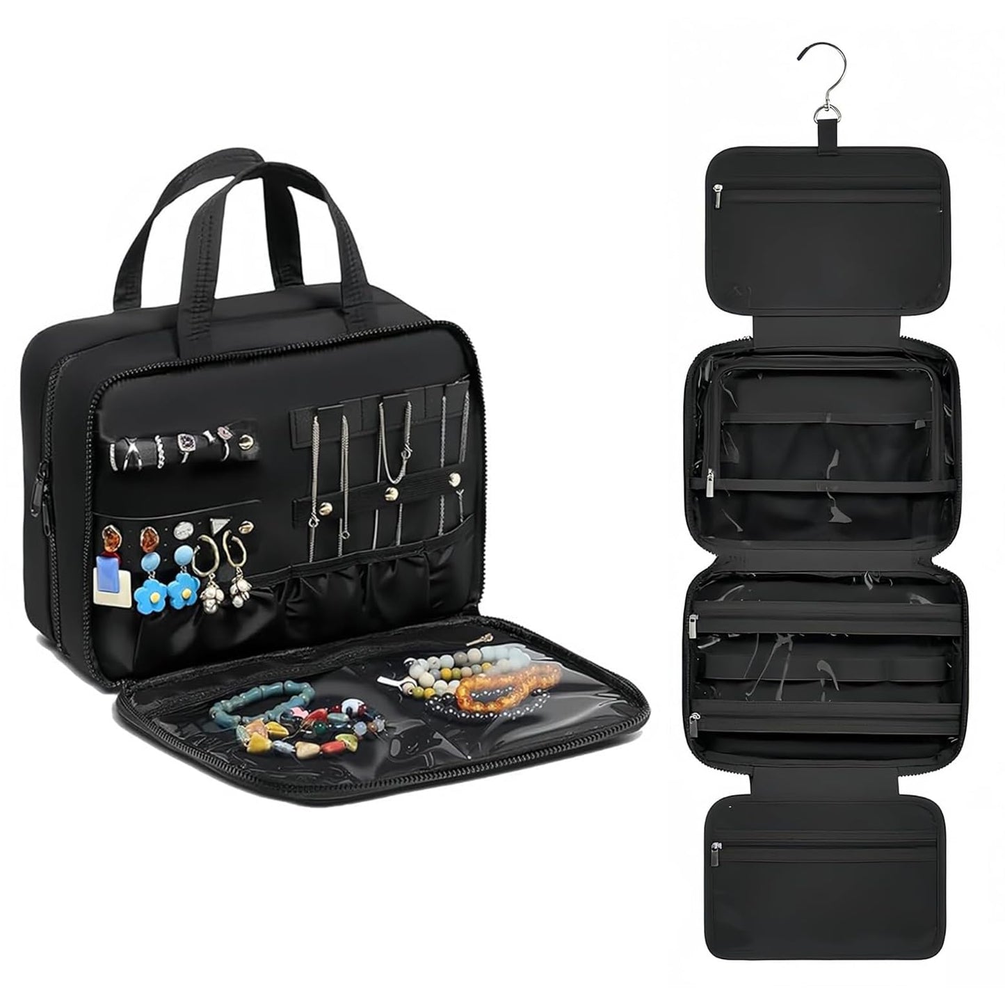 Inmorven Travel Toiletry Bag with Jewelry Organizer, Cosmetic Case, Bathroom Travel Kit with Jewelry Storage