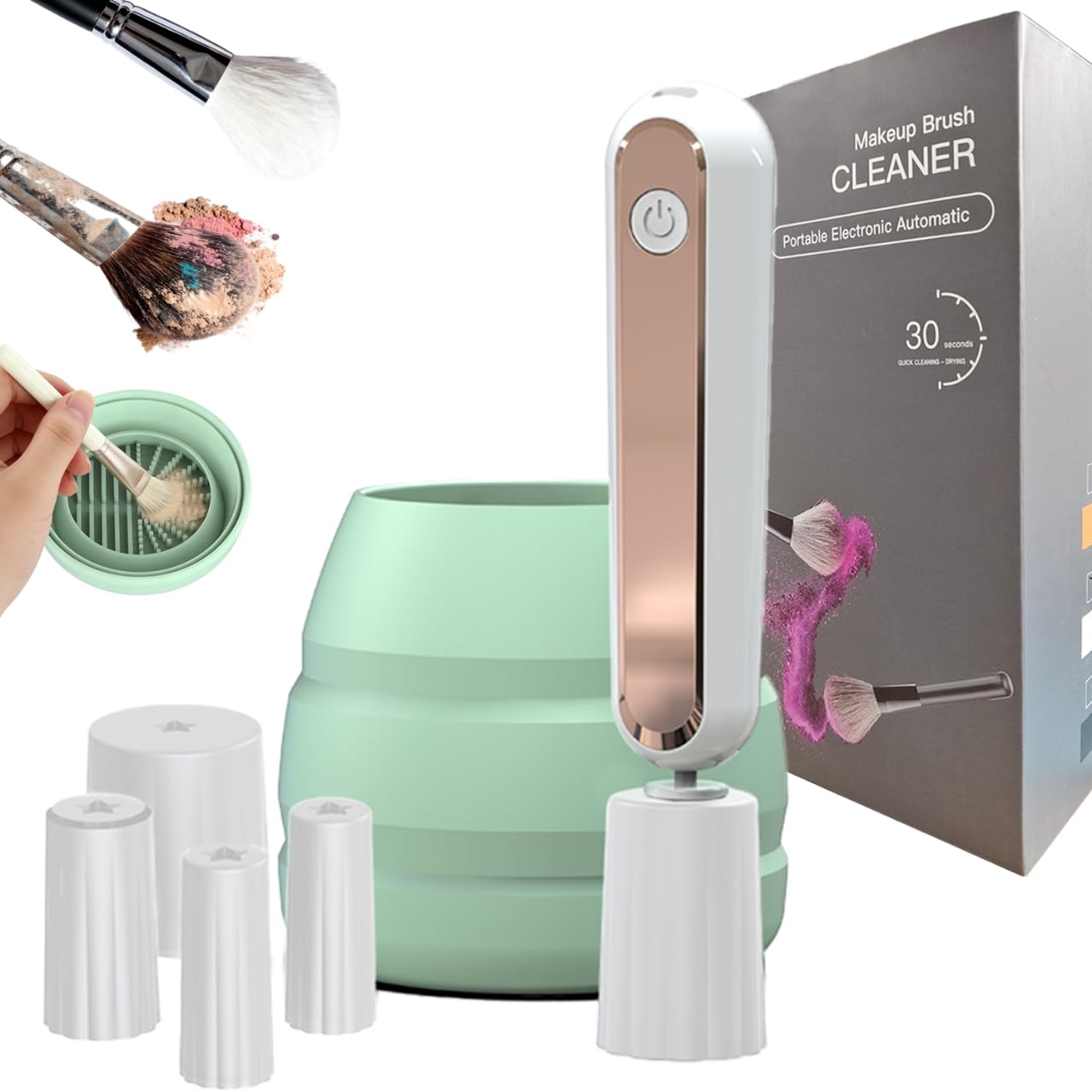 Luslife Electric Makeup Brush Cleaner, with Fast Spin-Dry – 12000 RPM, 800mAh Type-C Rechargeable, All-in-One Washer & Dryer for Makeup Brushes, Ideal Gift for Women