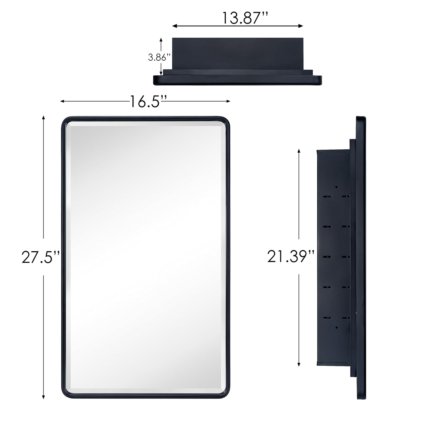 TEHOME Farmhouse Black Metal Framed Recessed Bathroom Medicine Cabinets with Mirror Rounded Rectangle Medicine Cabinet with BeveledMirros,16.5x27.5''
