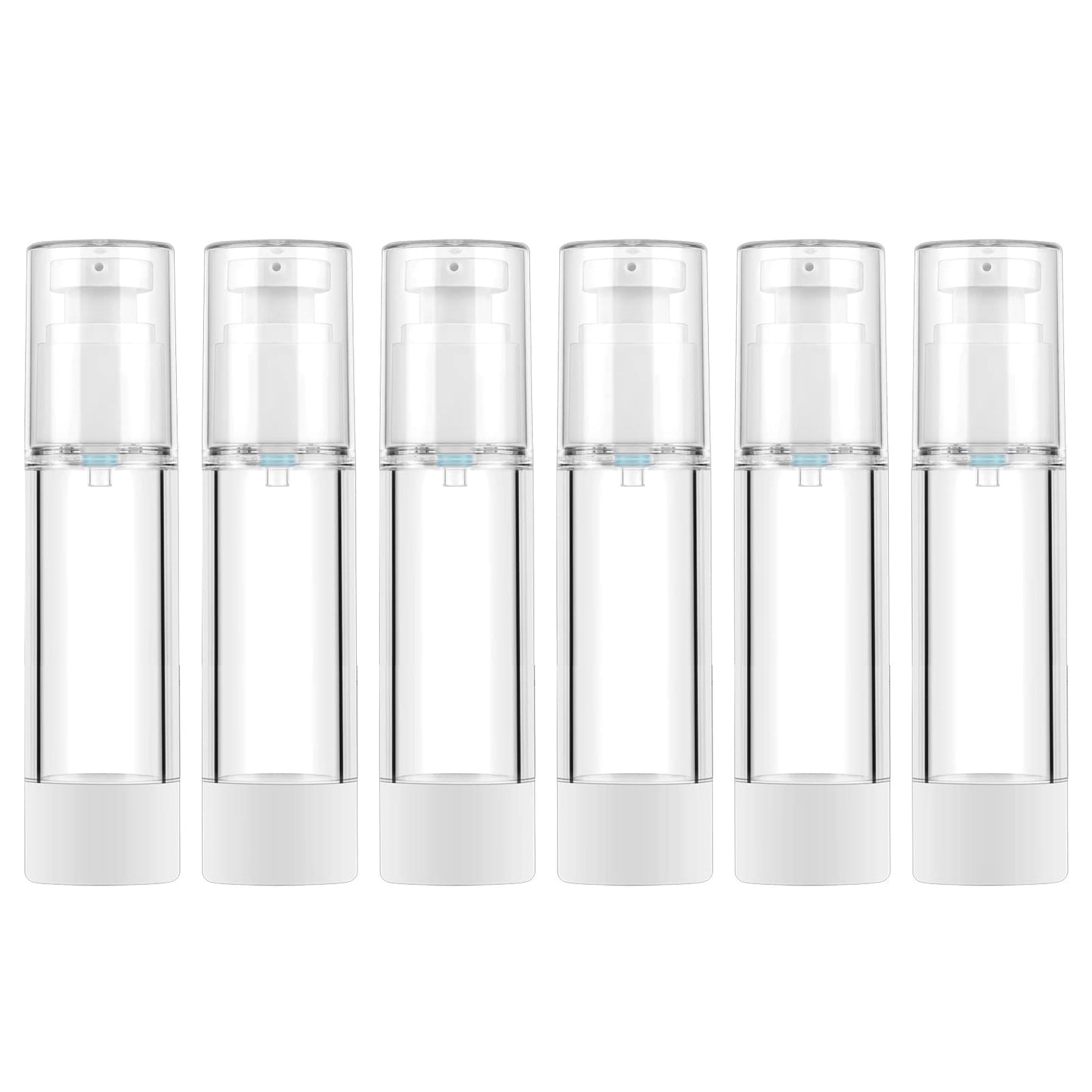 LONGWAY 1.7 Oz 50ml Clear Airless Cosmetic Cream Pump Bottle Travel Size Dispenser Refillable Containers/Foundation Travel Pump Bottle for Shampoo (Pack of 6)