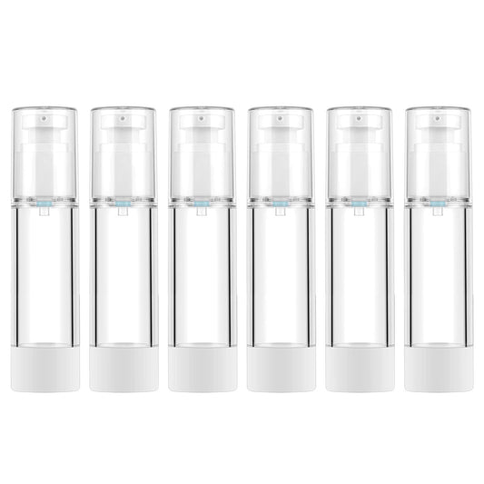LONGWAY 1.7 Oz 50ml Clear Airless Cosmetic Cream Pump Bottle Travel Size Dispenser Refillable Containers/Foundation Travel Pump Bottle for Shampoo (Pack of 6)