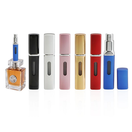 JEPELUS 6 PCS Portable Refillable Travel Perfume Atomizer, 8ml Cologne Travel Spray Bottle Empty, Mini Refill Perfume Sprayer Dispenser for Women Men, Unique Bottom-Filling Leak-Proof Scent Pump Case
