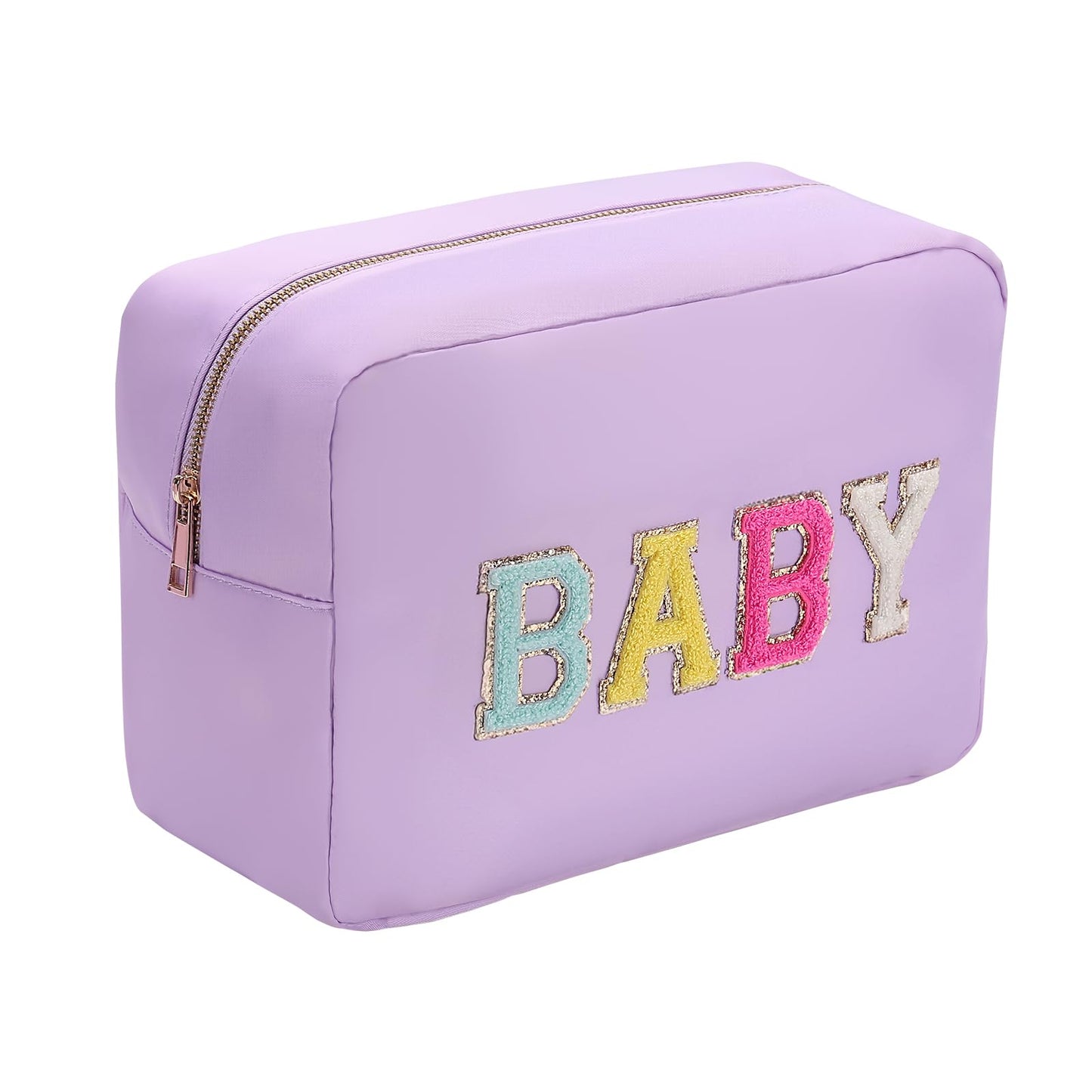 YogoRun Large Toiletry Bag Glitter Chenille Make Up Bag for Traveling Makeup Travel Organizer for Women Nylon Cosmetic Pouch with Zipper Pocket (XL,Purple-Baby)