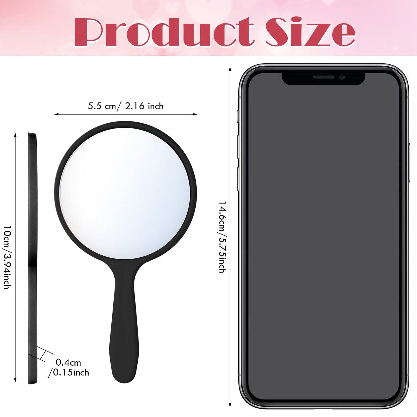 Jetec 25 Pcs Handheld Mirror with Handle, 3.94" L x 2.17" W, Small Portable Round Mirror Bulk for Travel Makeup Kids Classroom Pronunciation Practice Haircut Daily DIY Festival Crafts (Black, White)