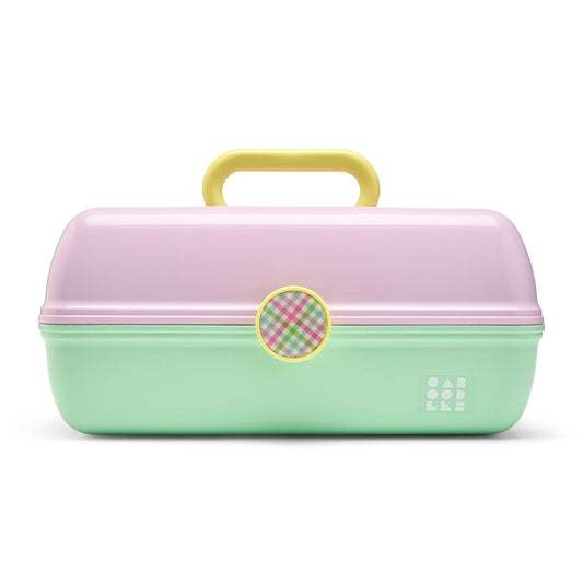 Caboodles On-The-Go Girl Makeup Box, Two-Tone Lavender and Light Green, Hard Plastic Makeup Organizer Box, Built-In Mirror, Secure Latch for Safe Travel, Spacious Storage for Large Items