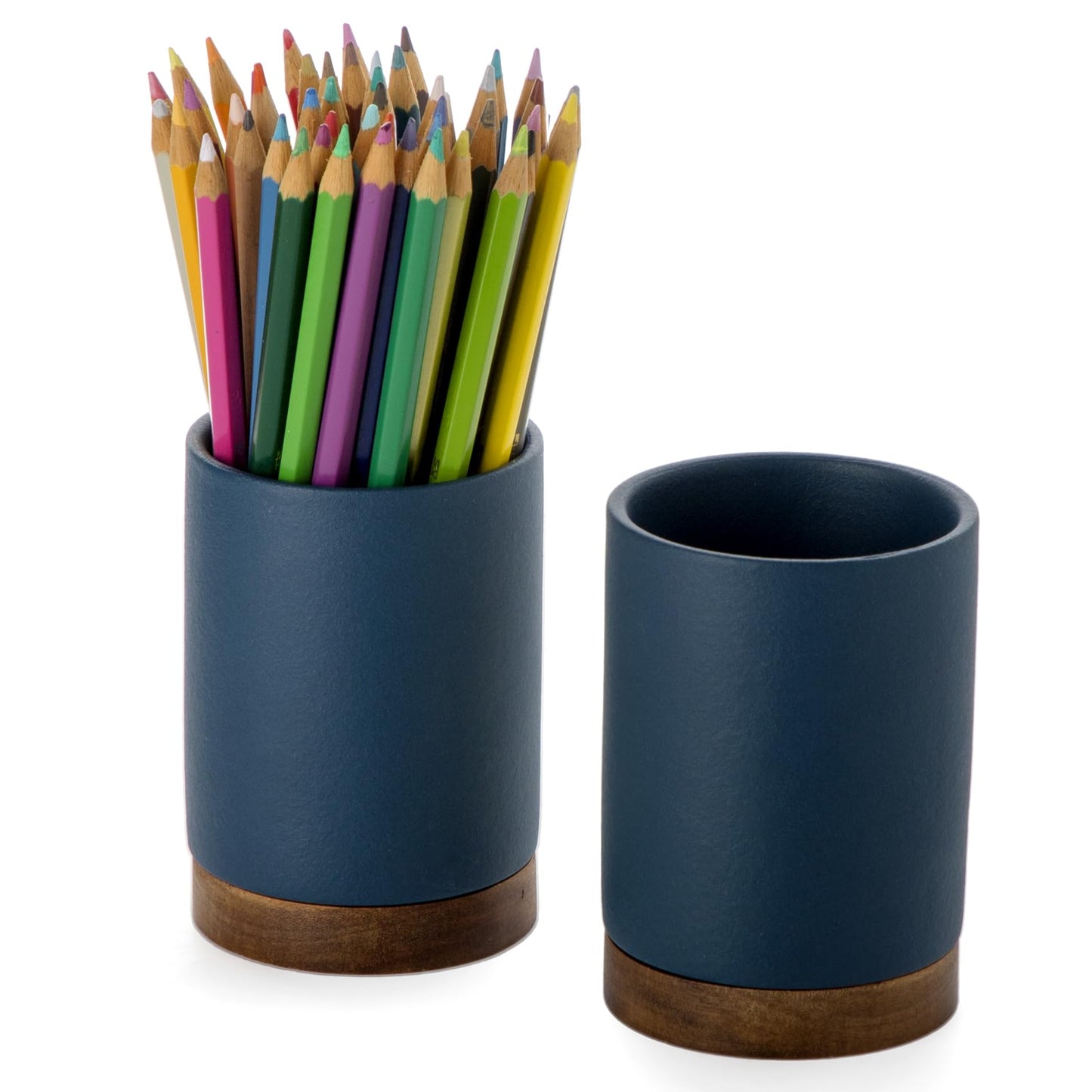 Pen Holder for Desk, Ceramic Pencil Organizer & Makeup Brush Holder, Office Decor and Desk Accessories，Perfect Office Organization,Teacher Supplies(Royal Blue, Set / 2)