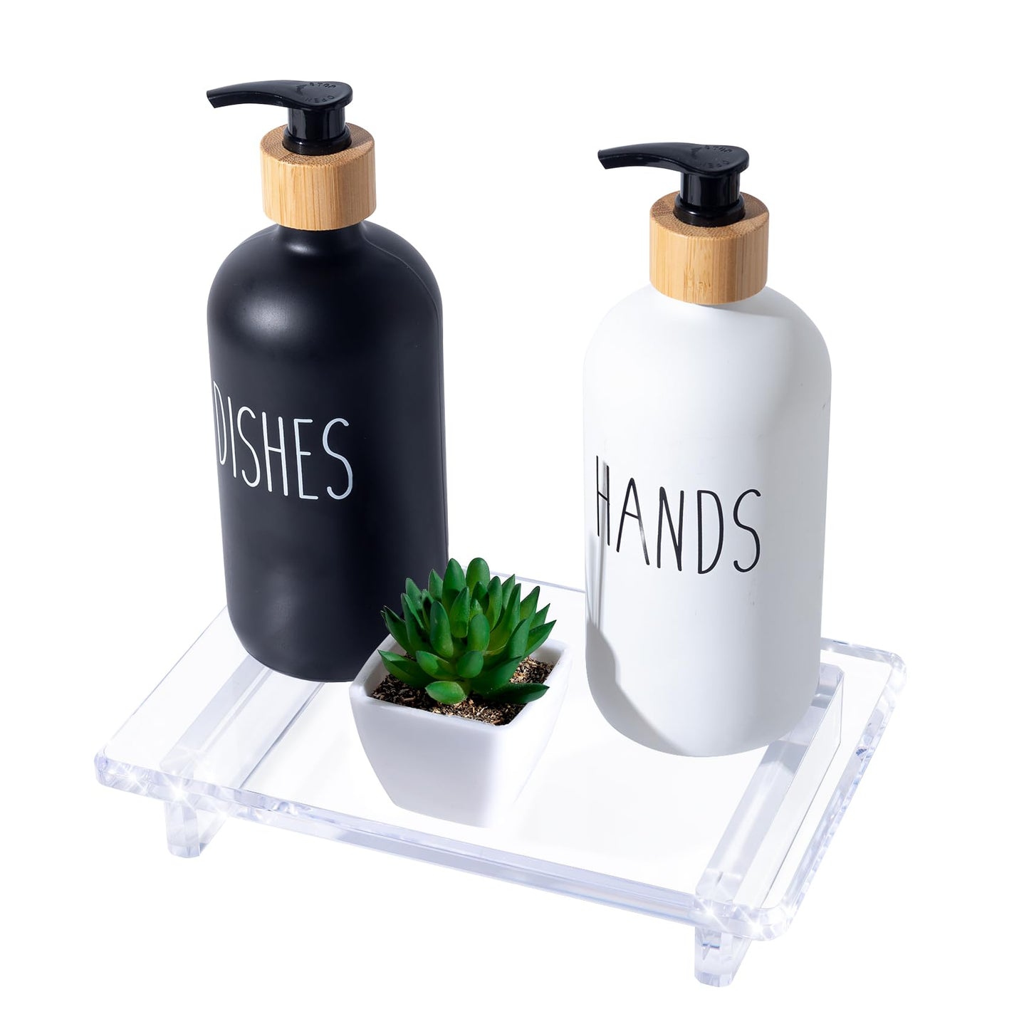 Acrylic soap Dish Tray for Bathroom Counter and Kitchen - Waterproof Countertop Organizer for Soap Dish, Vanity, Plants, Candles (1, Large-9 x 5.9 x 1.5 inch)