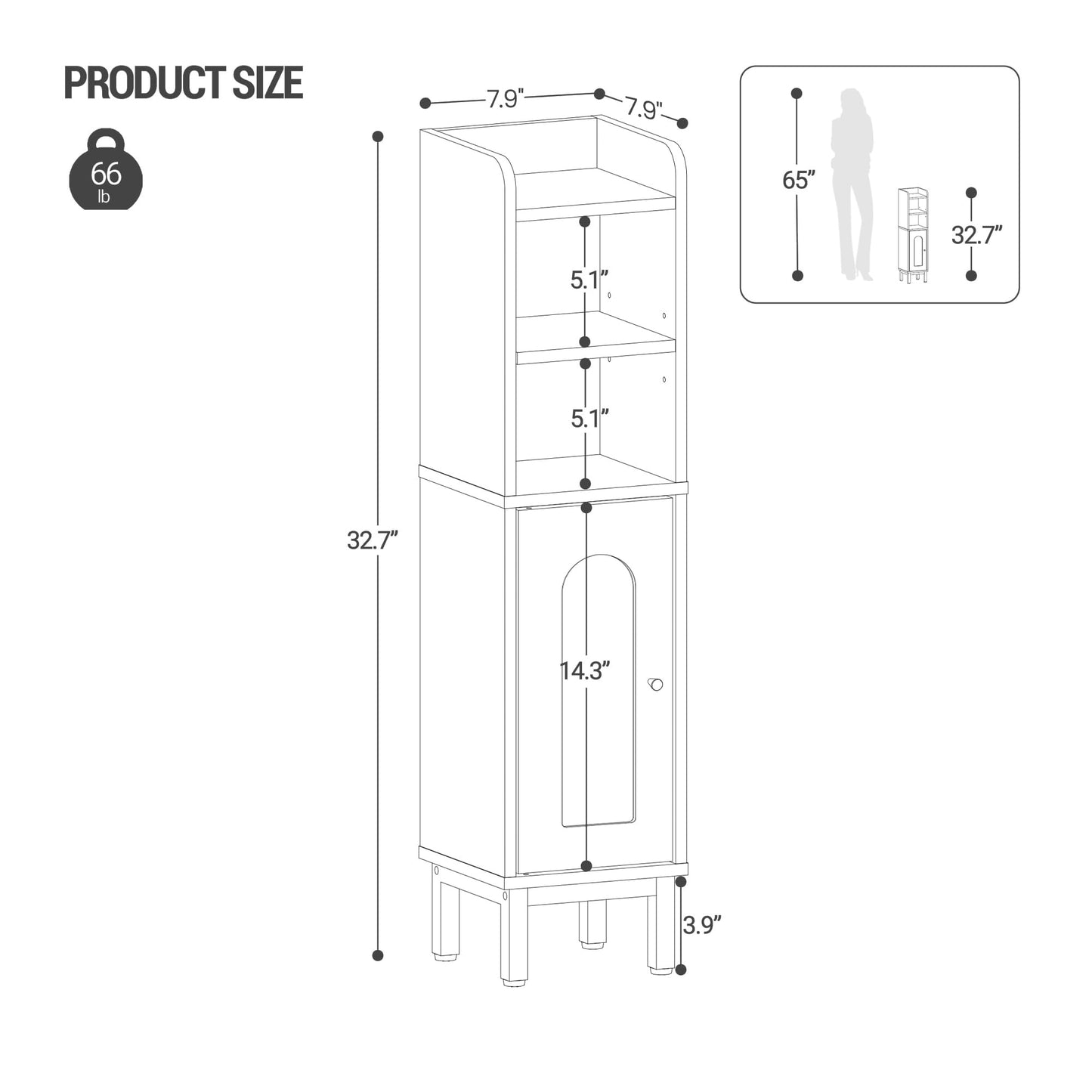 Hzuaneri Bathroom Storage Cabinet, Small Corner Floor Cabinet with Door and Shelves, Narrow Toilet Paper Holder, Bathroom Organizer with Adjustable Shelf, for Small Spaces, Black BC08206X
