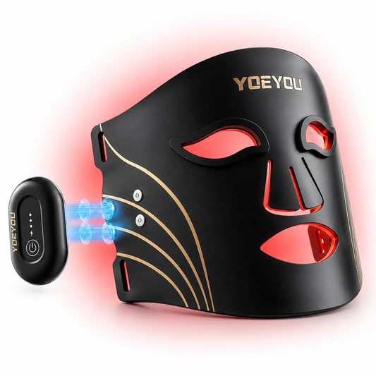 Red Light Therapy for Face, Wireless LED Face Mask 850nm Infrared, 4 Modes Anti-Aging Acne Device, 272 LEDs Red Blue Amber Light Therapy, Cordless Rechargeable for Home & Travel