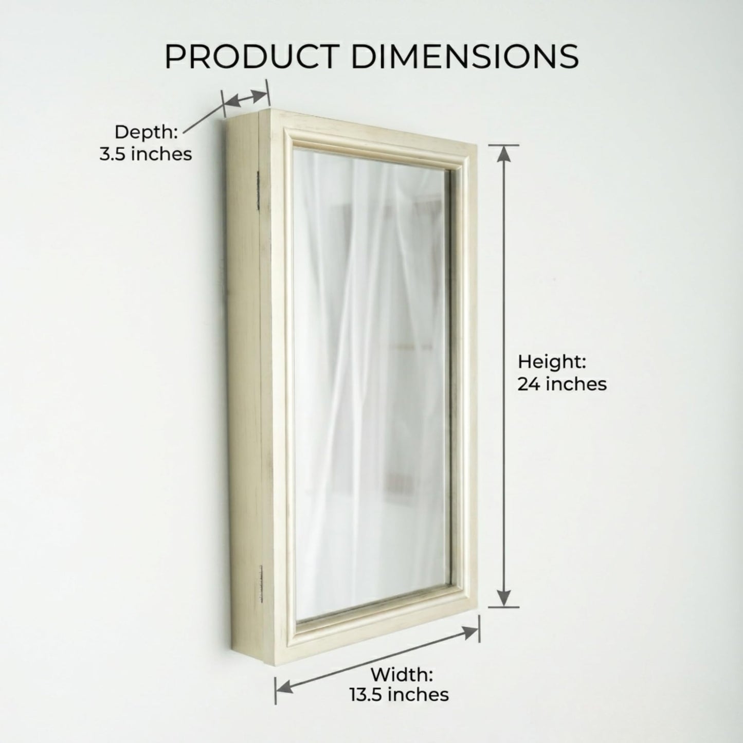 Hives & Honey Jamie Wall Mounted Jewelry Mirror Cabinet, Champagne – Hidden Jewelry Organizer with Earring Hooks, Necklace Hooks, Ring Rolls & Anti-Tarnish Lining