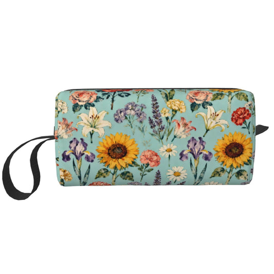 OLUSENMO Floral Teal Watercolor Makeup Bag - Durable 600D Oxford Fabric, Impact-Resistant & Compact, Travel Cosmetic & Makeup Organizer for Gym & Daily Use