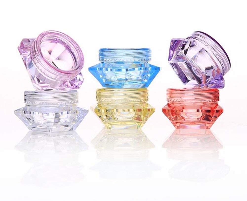 Healthcom 50 Pcs 5 Gram/5 ML Cosmetic Sample Empty Container Plastic Clear Cosmetic Pot Jars with Lids Diamond-shape Makeup Jars Bottles for Eye Shadow Nails Powder Jewelry,Mix-Color
