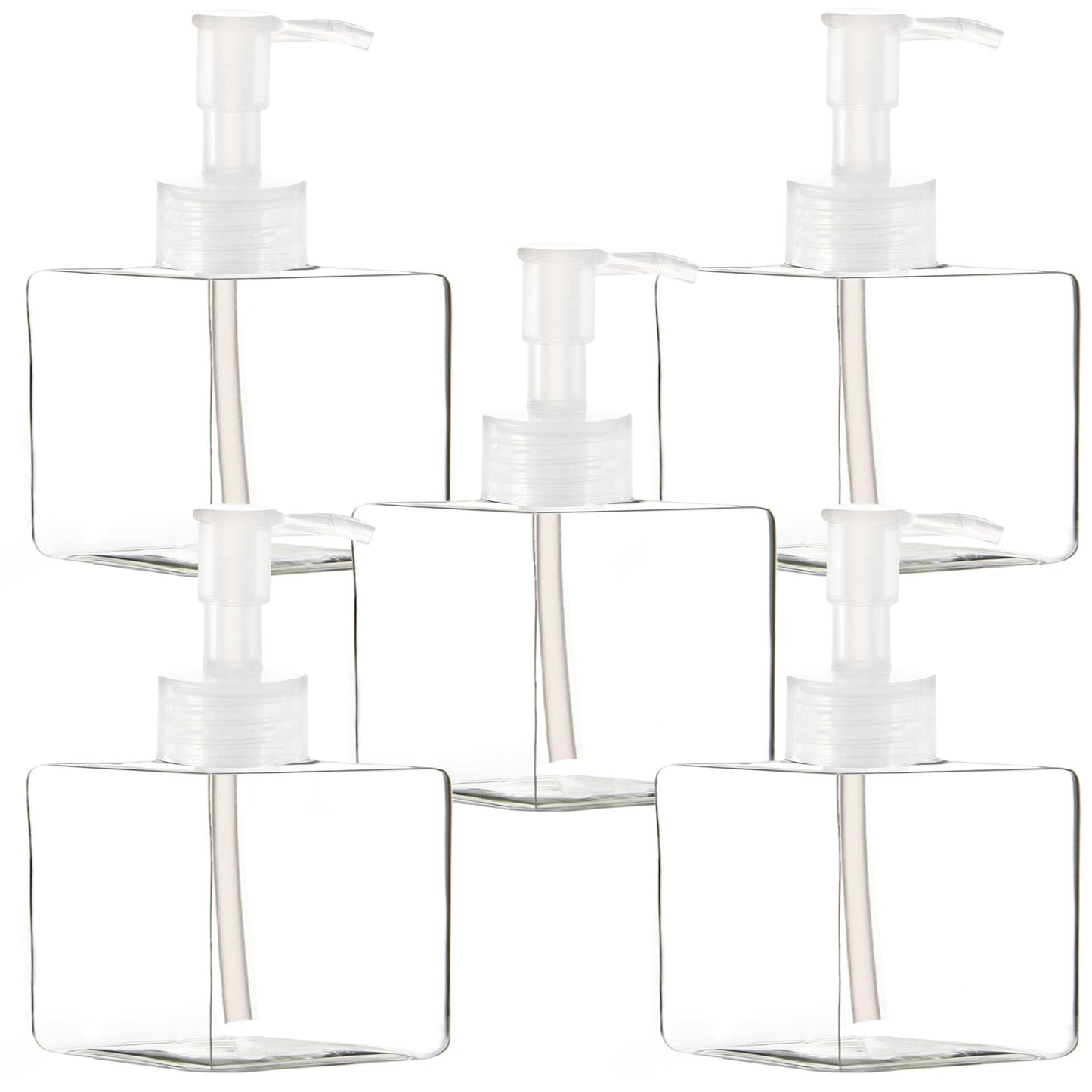 Youngever 5 Pack Clear Plastic Square Pump Bottles, Refillable Plastic Pump Bottles for Dispensing Lotions, Shampoos (8 Ounce Clear)