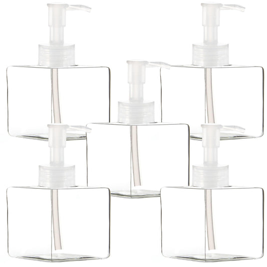 Youngever 5 Pack Clear Plastic Square Pump Bottles, Refillable Plastic Pump Bottles for Dispensing Lotions, Shampoos (8 Ounce Clear)